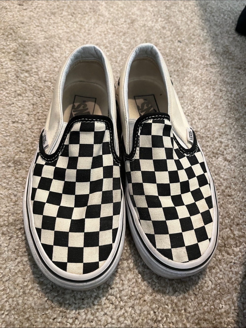 Vans Kids Checkerboard Slip-On Sneakers - Black & White SIZE 3.5